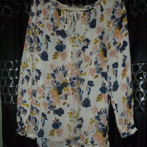 NEW L lucky brand floral flower tassel tie blouse